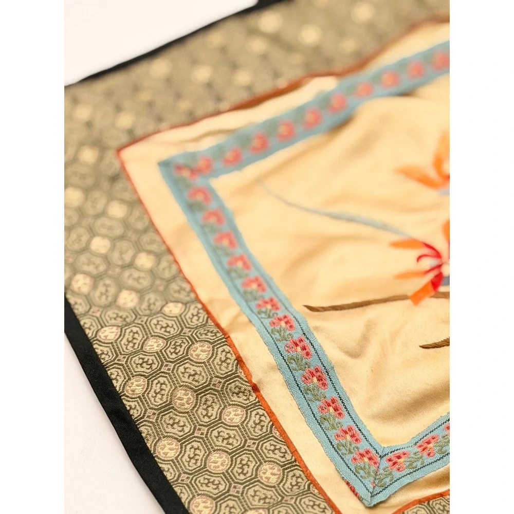 Vintage Chinese Silk Hand Embroidered Floral Butterfly Textile Mat Hong Kong